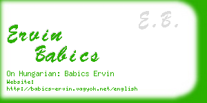 ervin babics business card